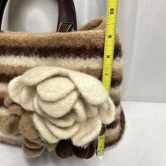 Artisan Wool Handbag Purse Removable Flowers pins Wooden handle Cottage artsy - Picture 16 of 16
